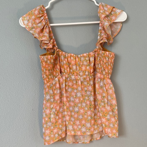 Elodie Orange and White Floral Blouse with Ruffle Sleeves - Picture 5 of 5